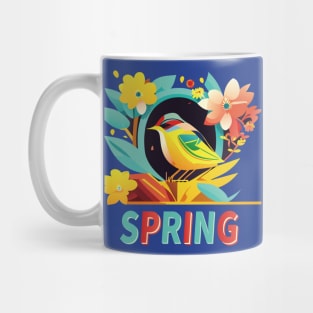 Whispers of Spring: Serene Floral and Bird Art Print Mug
